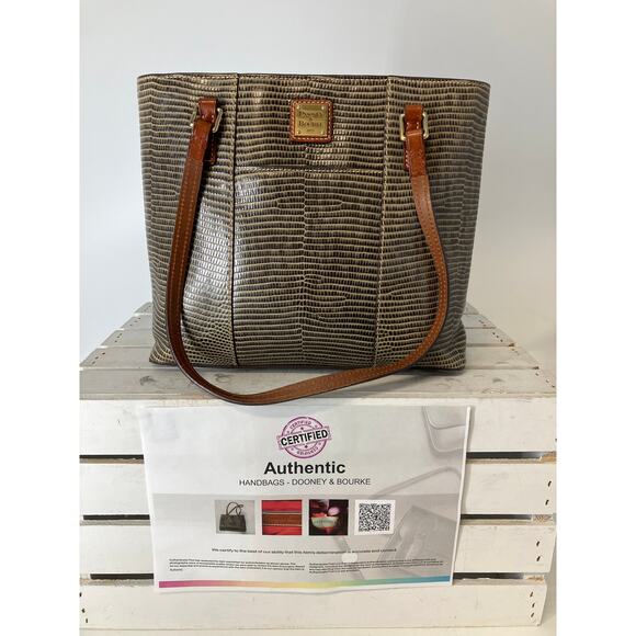DOONEY & BOURKE LARGE GRAY ANIMAL PRINT LEATHER SHOUDLER BAG - Picture 1 of 15